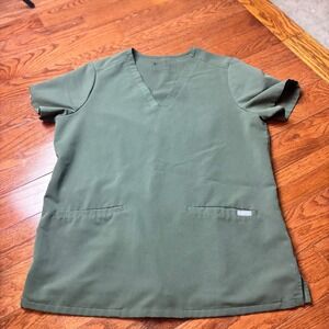 FIGS Casma Three-Pocket Scrub Top Womens Medium Olive Green V-Neck FW1100